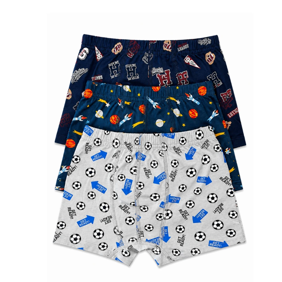 Erkek Çocuk 3'Lü Lycralı Boxer 3721-F Asortı-1