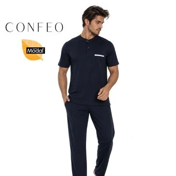 Erkek Modal Kısa Kol Patlı Pijama Takımı Lacivert C940-028