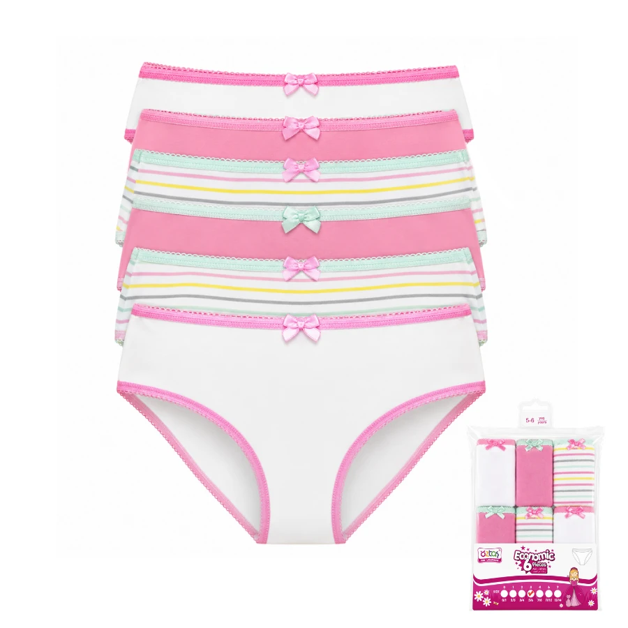 Kız Çocuk 6'Lı Süprem Düz+Çizgili Slip 4152-B