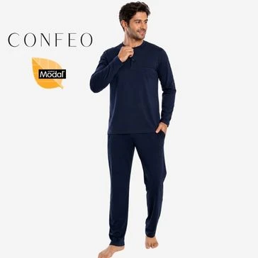 Erkek Modal Uzun Kol Patlı Pijama Takımı Lacivert C940-027