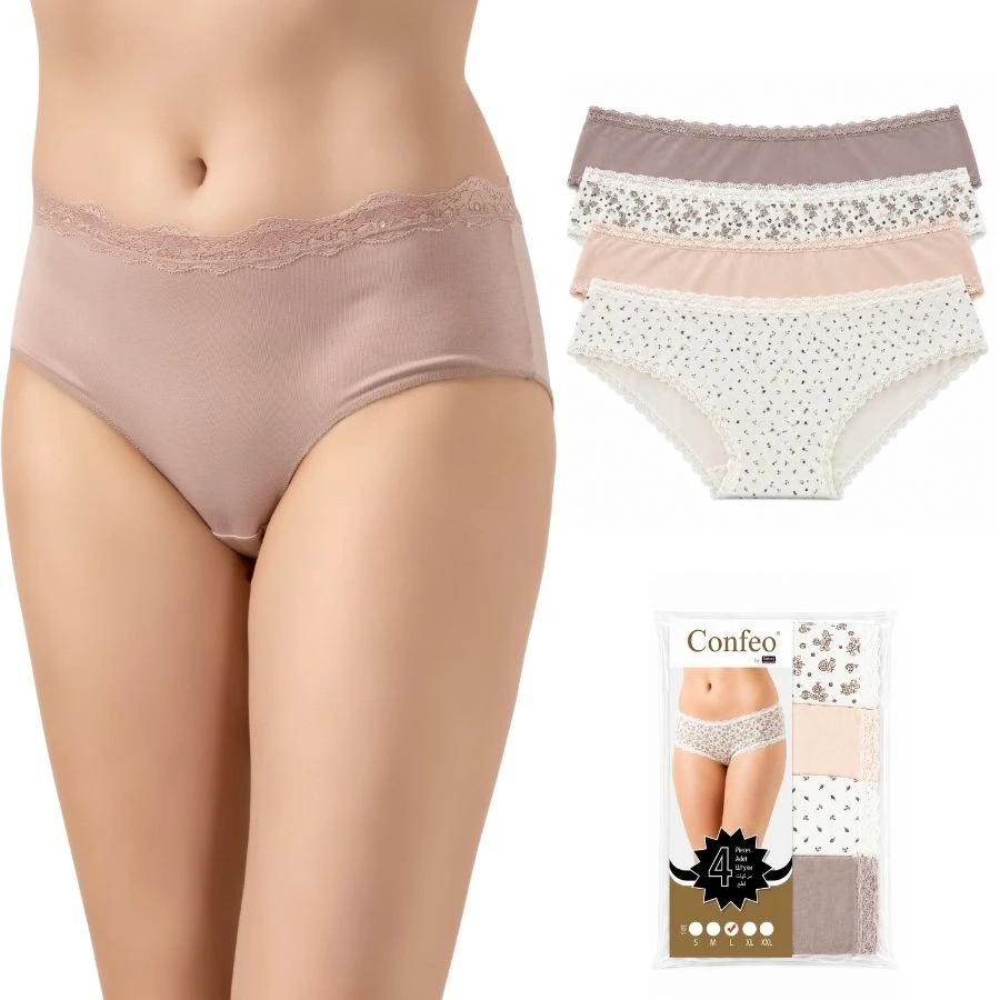 Kadın Elegant Modal Baskılı Dantelli Hipst 4'Lü Paket 2813-YH