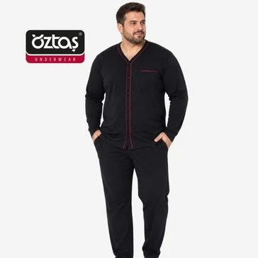 Erkek Büyük Beden Önü Düğmeli Uzunkol Pijama 12076-A