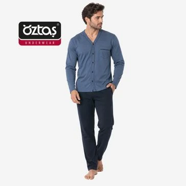 Erkek Önü Açık Uzunkol Pijama Takım 12033-A