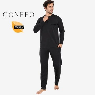 Erkek Modal Uzun Kol Patlı Pijama Takımı Füme C940-027