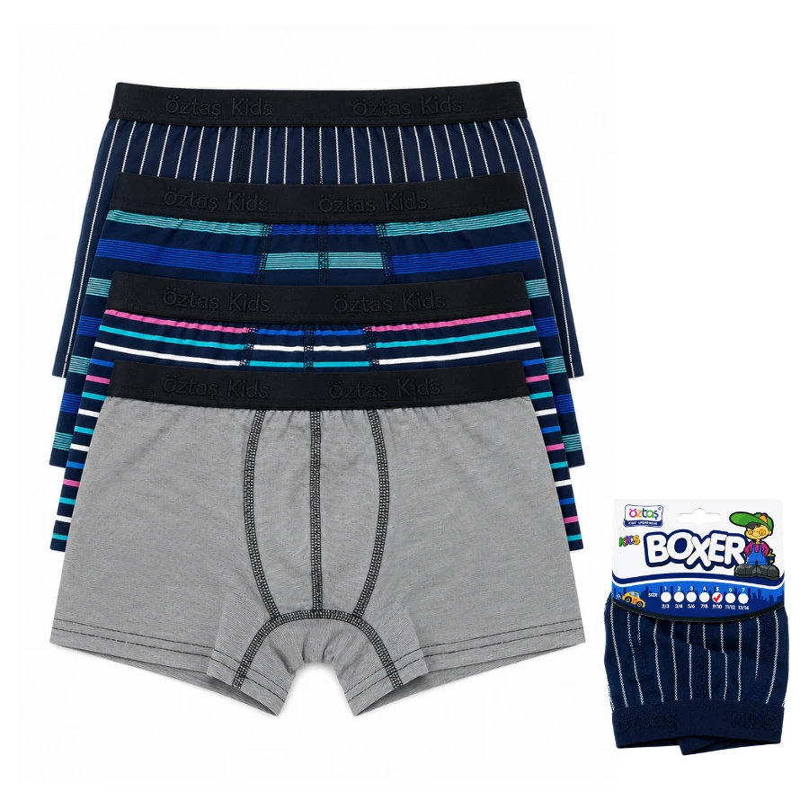 Erkek Çocuk Lycralı Çizgili Boxer Tekli Paket  3704-A