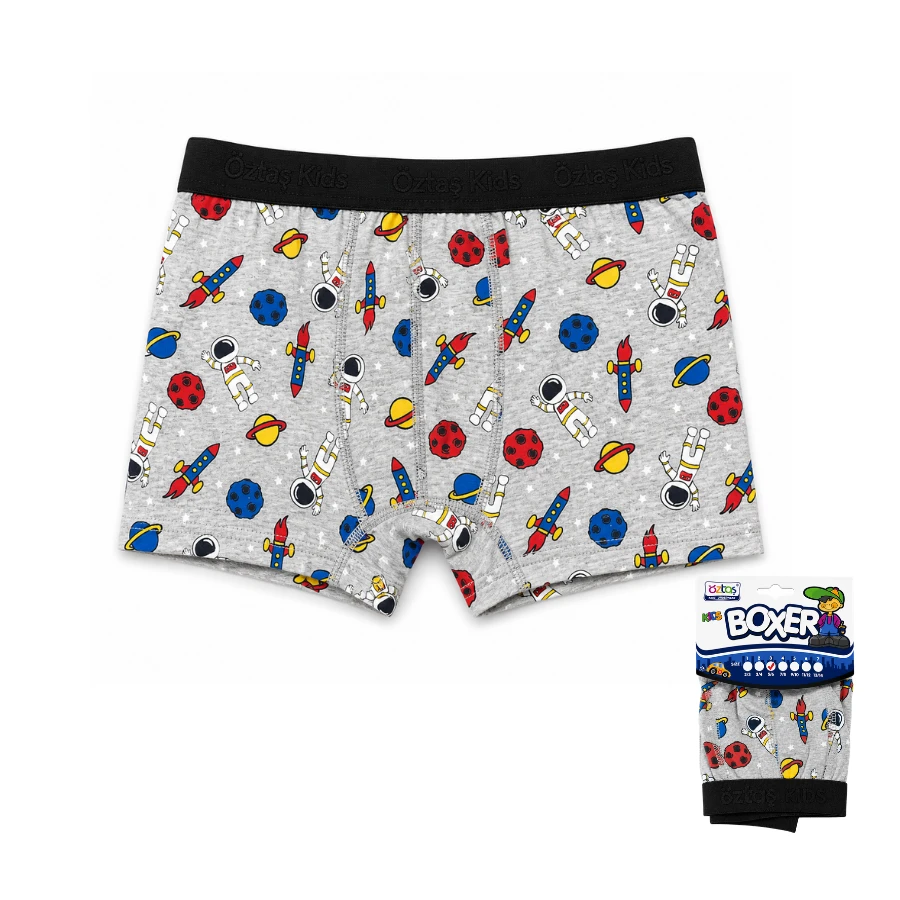 Erkek Çocuk Baskılı Lycralı Boxer 3706-A Uzay