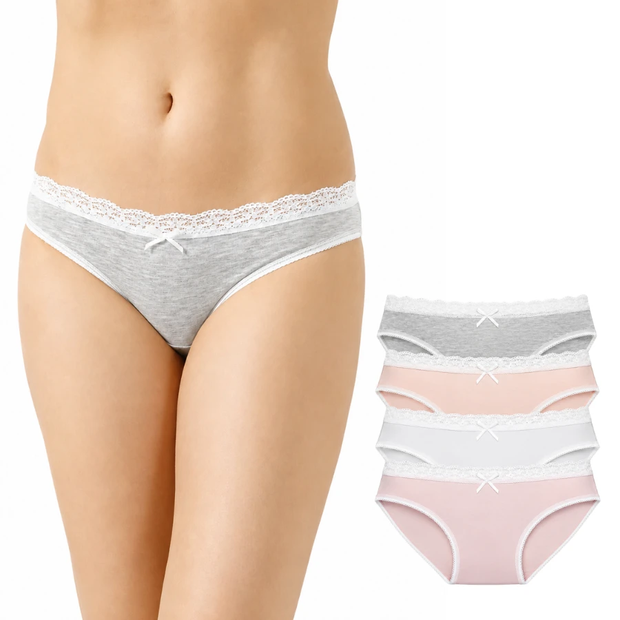 Kadın Likralı Bikini Düz Renk 4'Lü Paket 2738-H