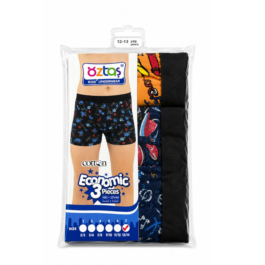 Erkek Çocuk 3'Lü Lycralı Boxer 3720-F Asortı-1