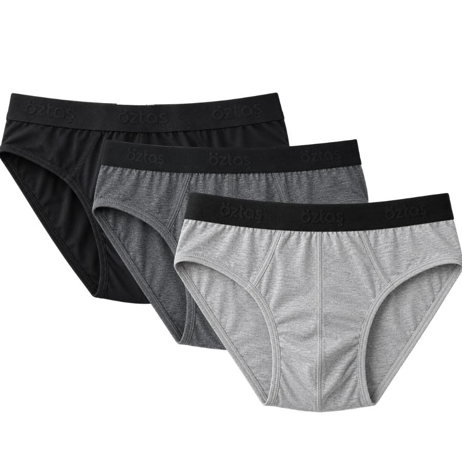 Erkek 3'Lü Likralı Düz Renk Slip 1741-F