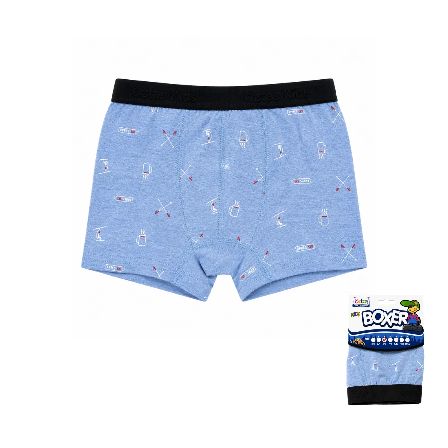 Erkek Çocuk Baskılı Lycralı Boxer 3706-A Mavi