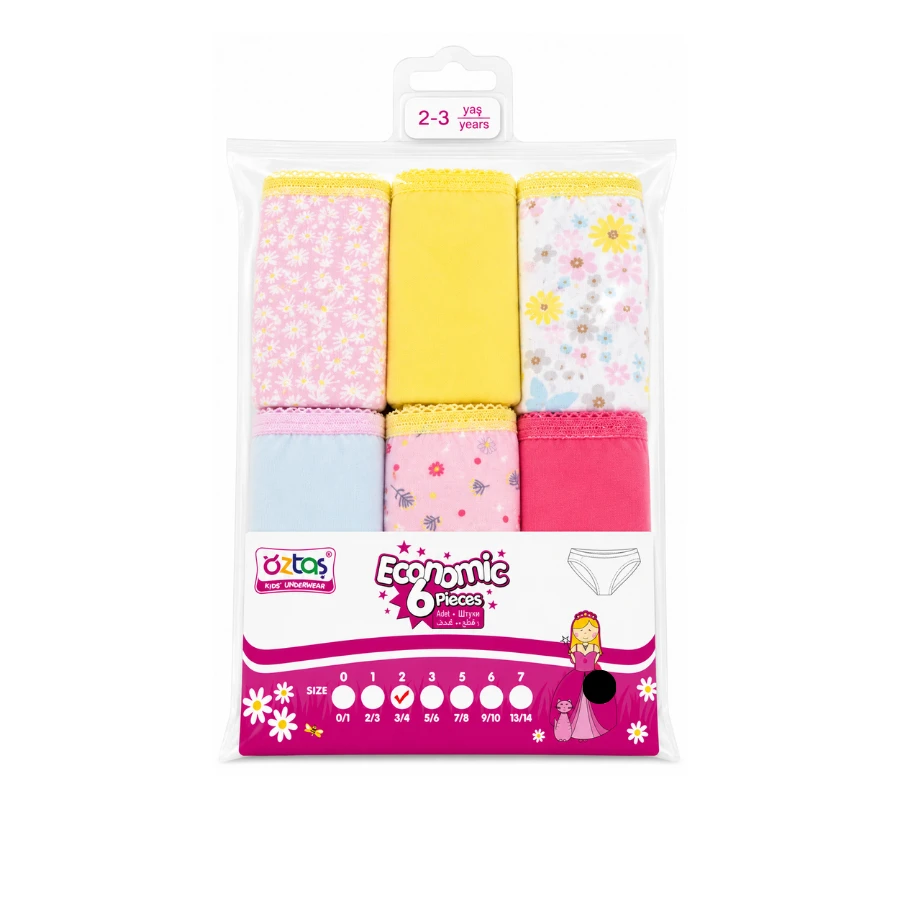 Kız Çocuk Süprem Düz+Baskılı Slip 6'LI Paket 4102-B ASORTI-1