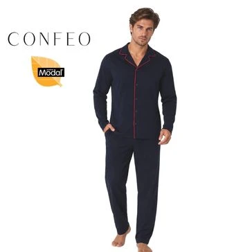 Erkek Modal Yakalı Önü Düğmeli Pijama Takımı Lacivert C940-156