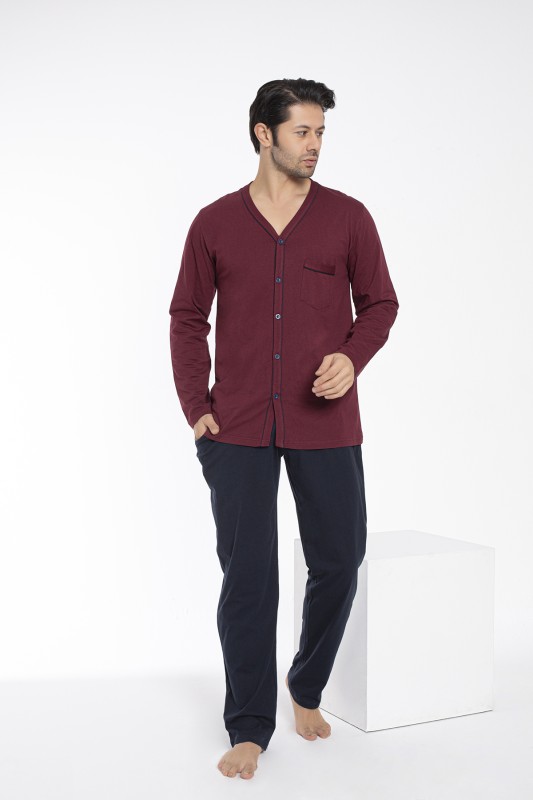 Erkek Önü Açık Uzunkol Pijama Takım 12074-A