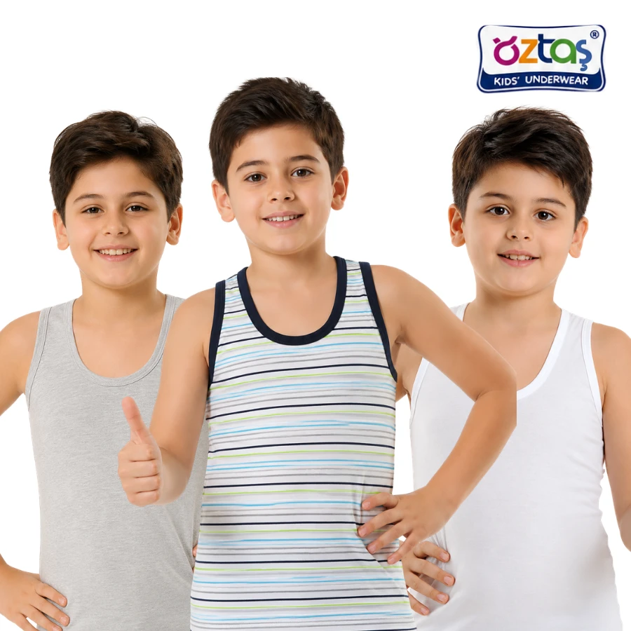 Erkek Çocuk Düz+Çizgili 3'Lü Atlet 3053-F Asortı-1