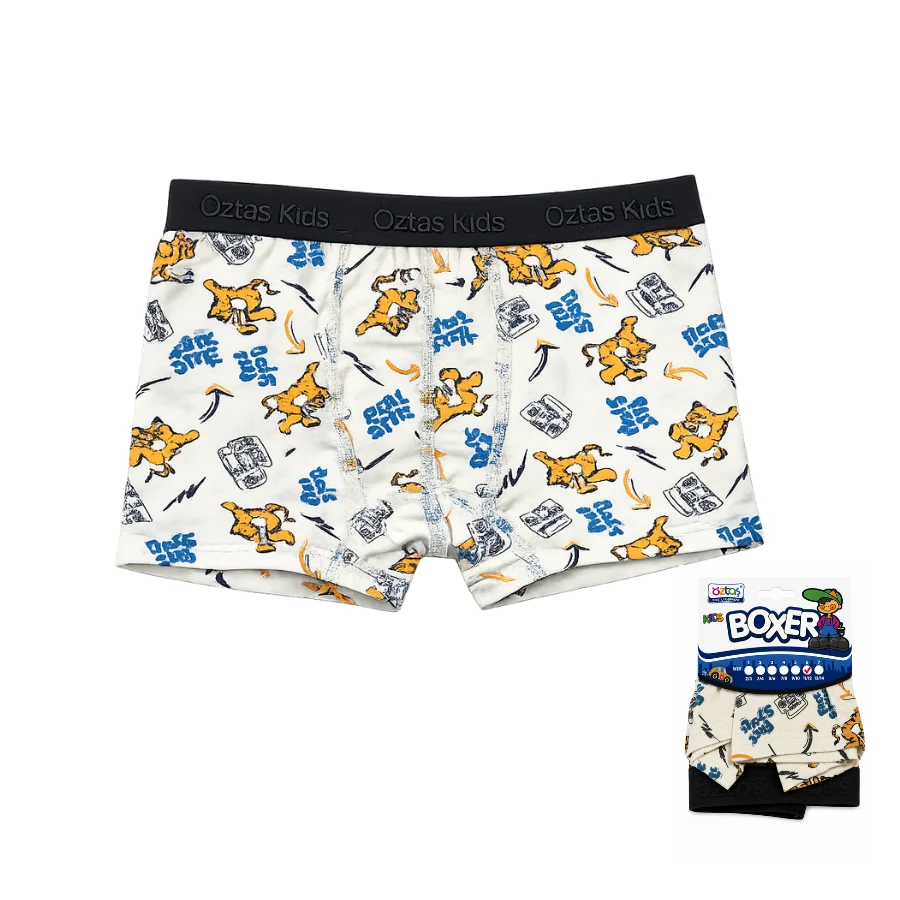 Erkek Çocuk Baskılı Lycralı Boxer 3706-A Kedi