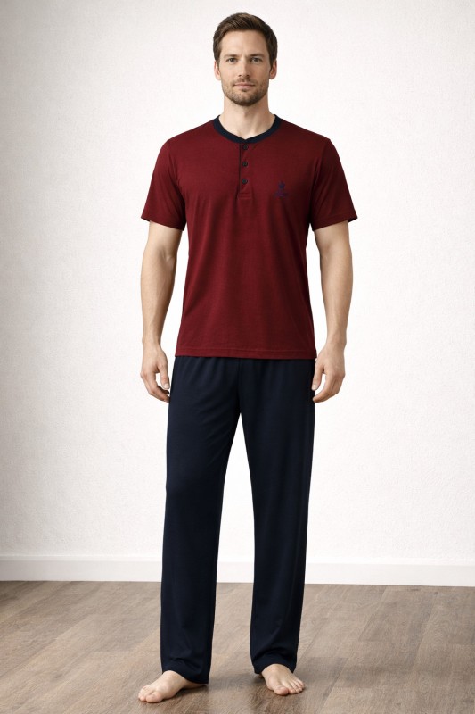 Öztaş Underwear Erkek Pamuk Süprem Kısa Kol Patlı Pijama Takımı 12080-A