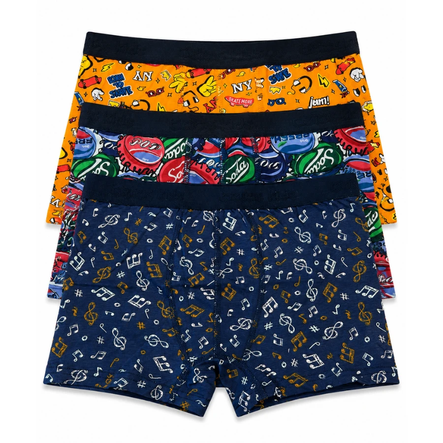 Erkek Çocuk 3'Lü Lycralı Boxer 3720-F Asortı-1