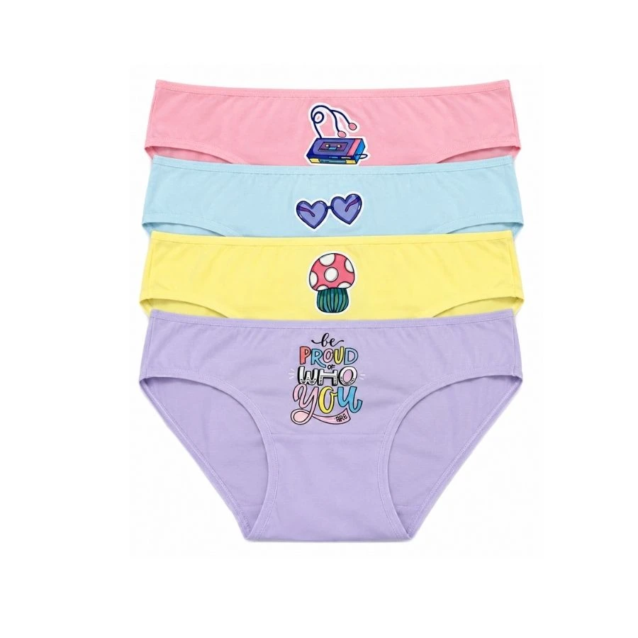 Kız Çocuk Lycralı Baskılı Slip 4'LÜ Paket 4730-H